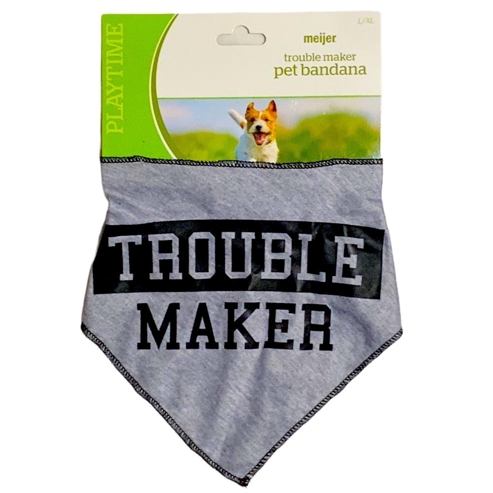 Dog Bandanna Trouble Maker Adjustable Tie On Gray Black Graphic Large X Large